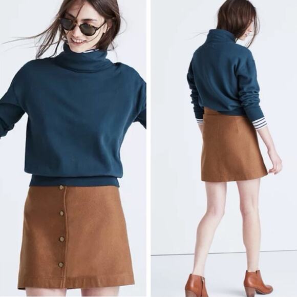 Madewell Button front Sz 6 Wool blend mini skirt effortless classic preppy style - Picture 1 of 6